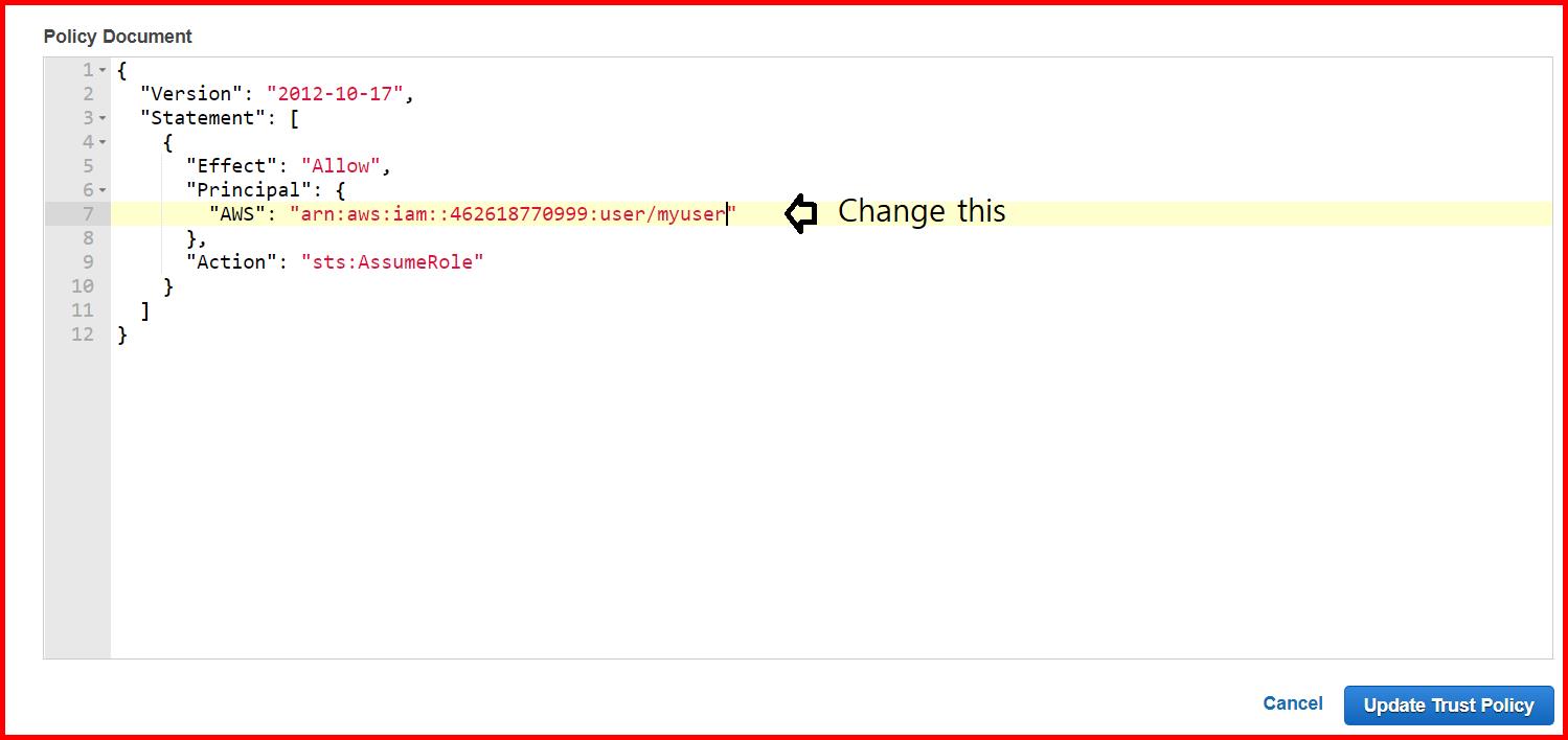 Picture showing changing the trusted relationship json